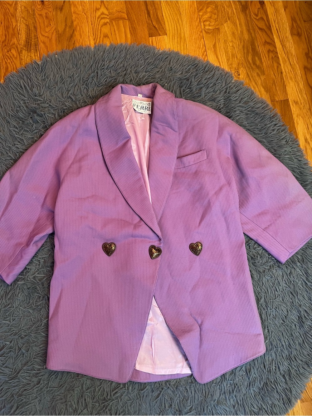 Vintage GianFranco Ferre Lavender Oversized Heart Buttons Wool Blazer Size S